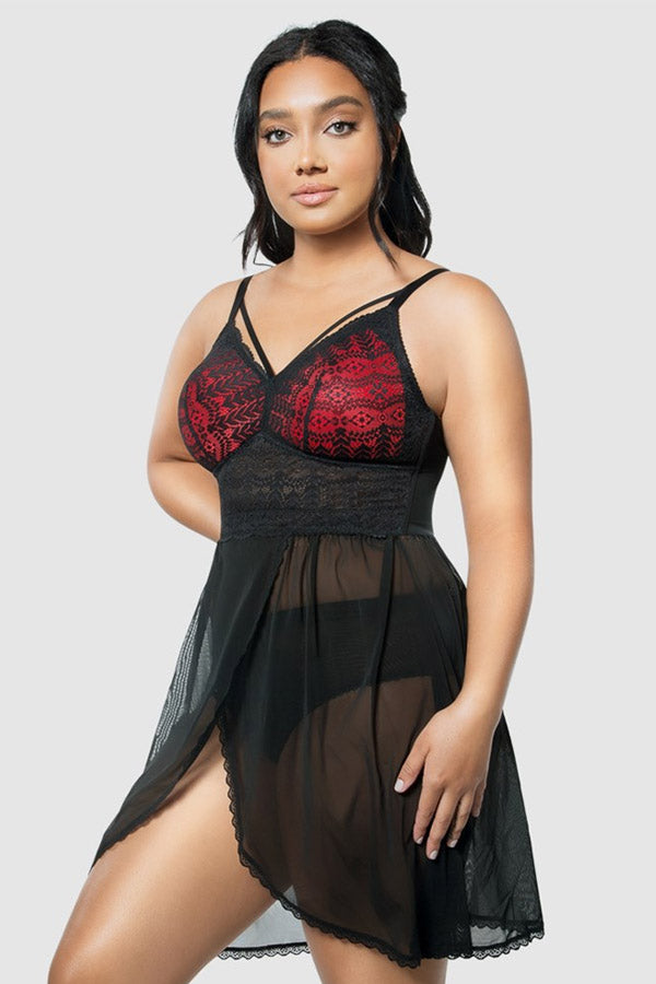 Mia Lace & Mesh Padded Full Bust Chemise