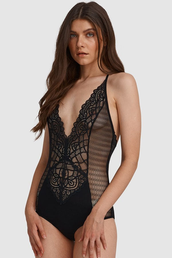 Buy Etam women one piece bodysuit lace lingerie black Online